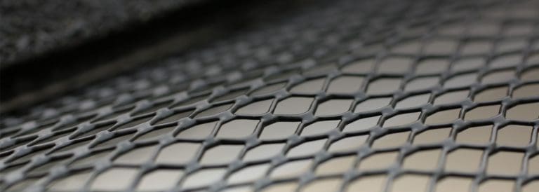 Close-up of the expanded-steel mesh of a K-Screen gutter screen