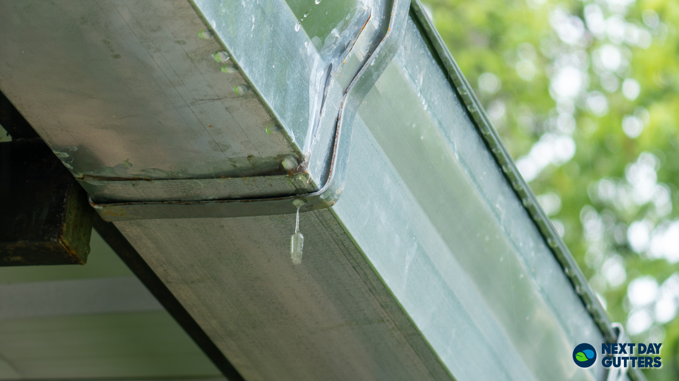 a gutter with a water leak